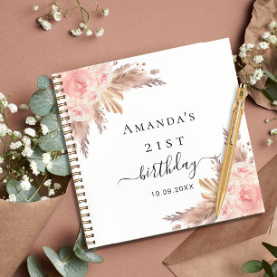 Birthday pampas grass rose gold guest book