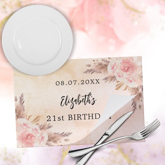 Birthday pampas grass rose party paper placemat (Creator Uploaded)