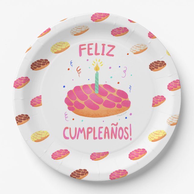 Birthday Pan Dulce Concha in Spanish Paper Plates (Front)