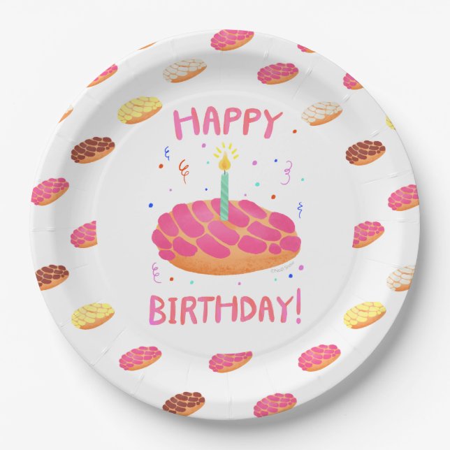 Birthday Pan Dulce Concha Paper Plates (Front)