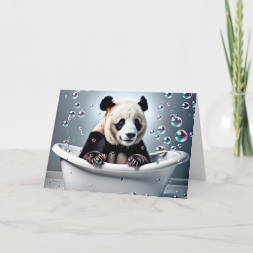 Birthday Panda Bear In Bubble Bath Card