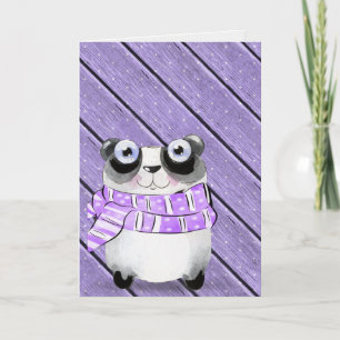 birthday panda bear on purple wood card