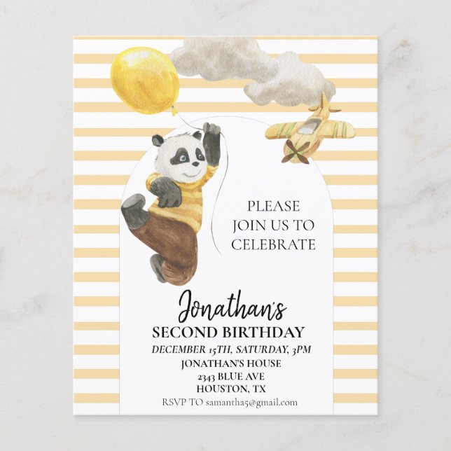 Birthday Panda Bear with Balloons Watercolor (Front)