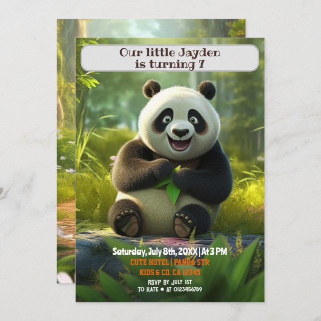Birthday Panda Personalized Kids Name Age  Invitation (Front/Back)