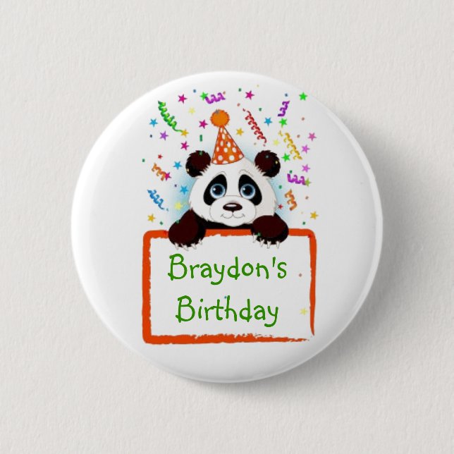 Birthday Panda Pinback Button (Front)