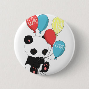 Birthday Panda with balloons Pinback Button