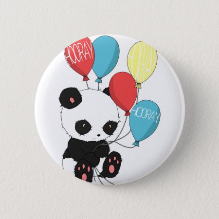 Birthday Panda With Balloons Pinback Button