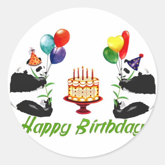 Birthday Pandas Classic Round Sticker (Front)