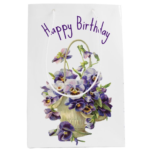 Birthday Pansy Basket Medium Gift Bag (Front)