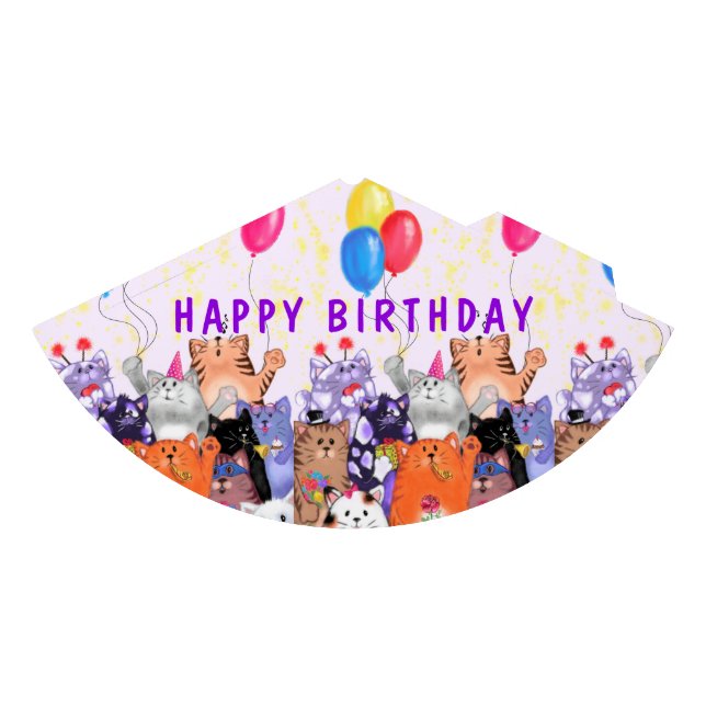 Birthday Paper Party Hat Happy Cats Celebration (Front)