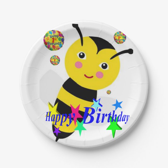 Birthday Paper Plates, Bumblebee Paper Plates (Front)