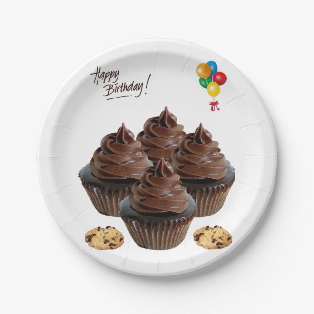 Birthday Paper Plates, Chocolate Cupcakes Paper Plates (Front)