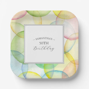 Birthday Paper Plates Colorful 50th