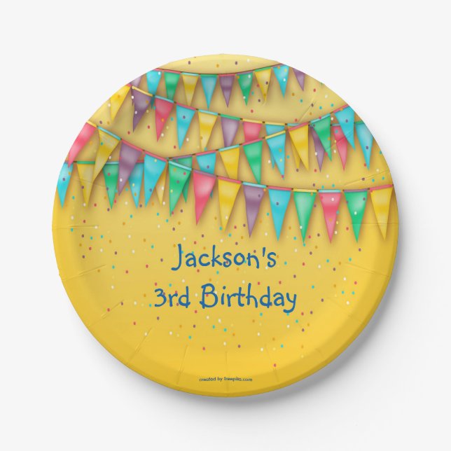 Birthday Paper Plates, Colorful Bunting Plates (Front)