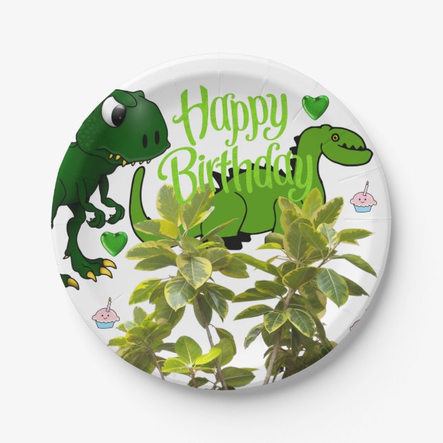 Birthday Paper Plates, Dinosaur Paper Plates (Front)