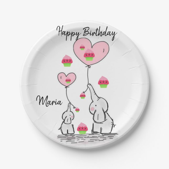 Birthday Paper Plates, Elephant Paper Plates (Front)