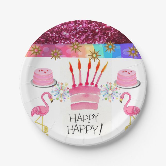 Birthday Paper Plates, Flamingo Plates (Front)