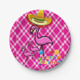 Birthday Paper Plates, Flamingo Plates