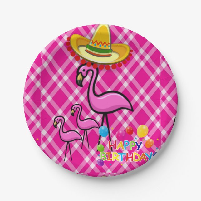 Birthday Paper Plates, Flamingo Plates (Front)