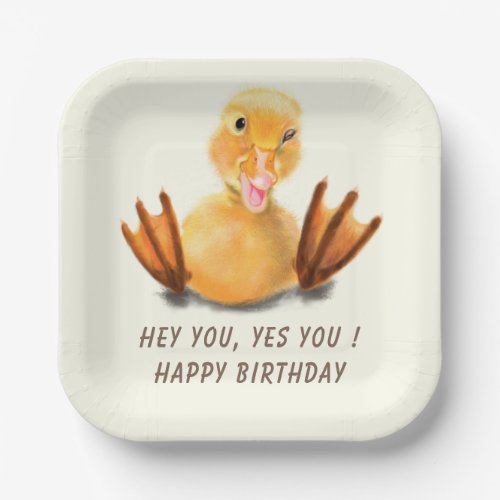 Birthday Paper Plates Funny Playful Winking Duck