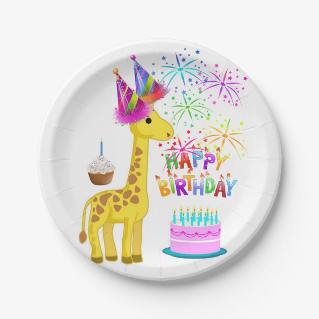 Birthday Paper Plates, Giraffe Paper Plates (Front)