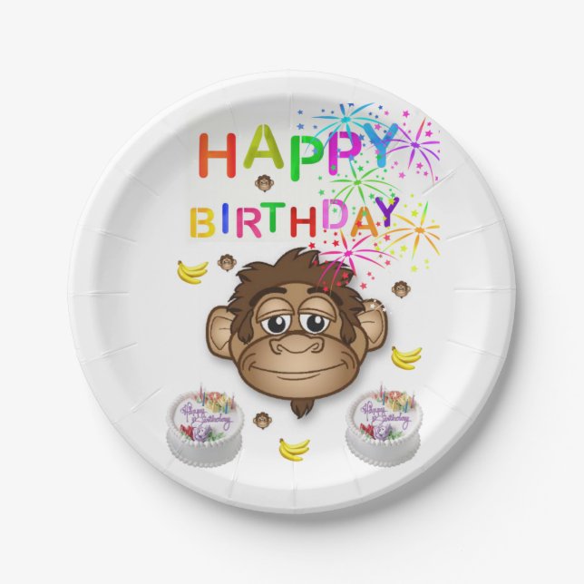 Birthday Paper Plates, Monkey Paper Plates (Front)