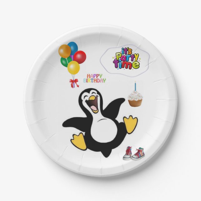 Birthday Paper Plates, Penguin Plates (Front)