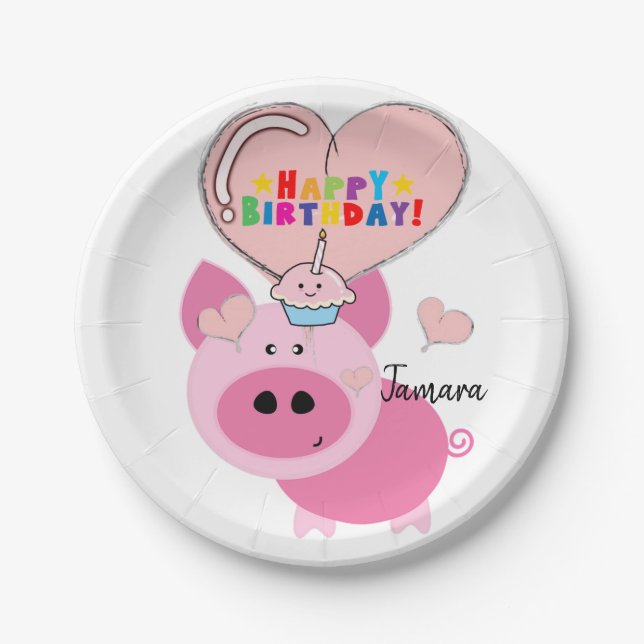 Birthday Paper Plates, Pig Paper Plates (Front)