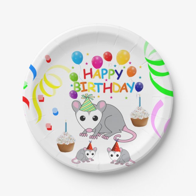 Birthday Paper Plates, Possum Plates (Front)