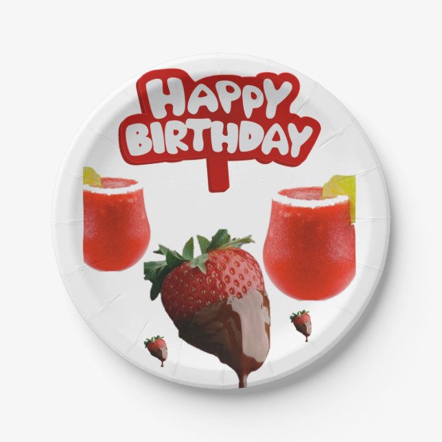Birthday Paper Plates, Strawberry Paper Plates (Front)