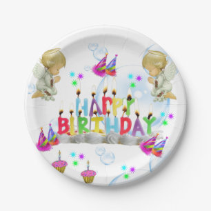 Birthday Paper Plates, Twin Angels Plates