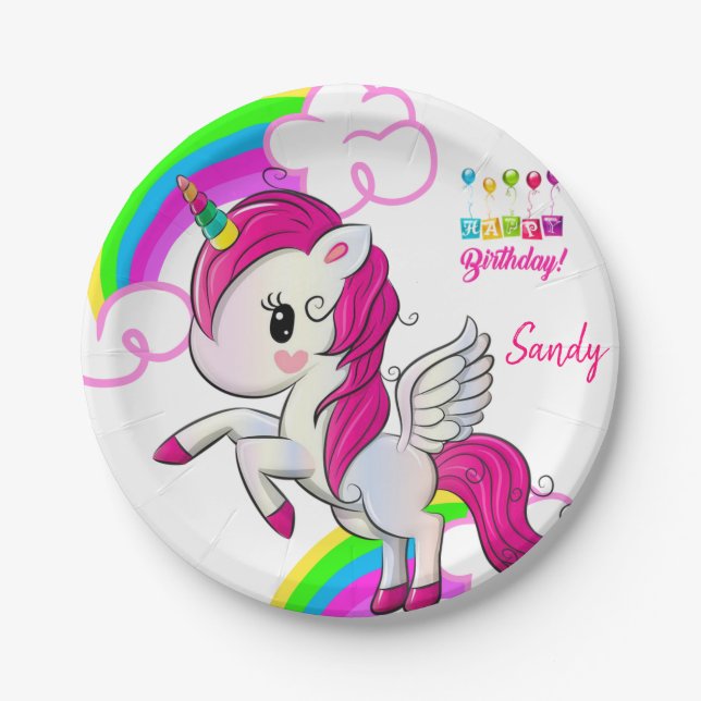 Birthday Paper Plates, Unicorn Paper Plates (Front)
