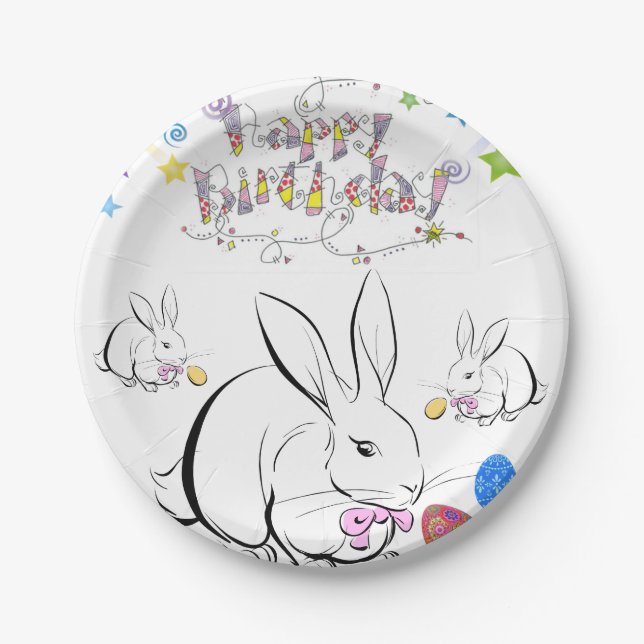 Birthday Paper Plates, White Rabbit Paper Plates (Front)