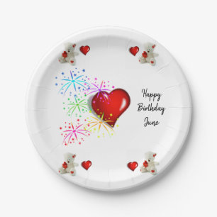Birthday Paper Plates, White Teddy Bear Paper Plates