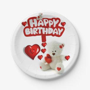 Birthday Paper Plates, White Teddy Bear Plates