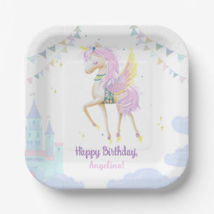 Birthday Paper Plates with an adorable unicorn.