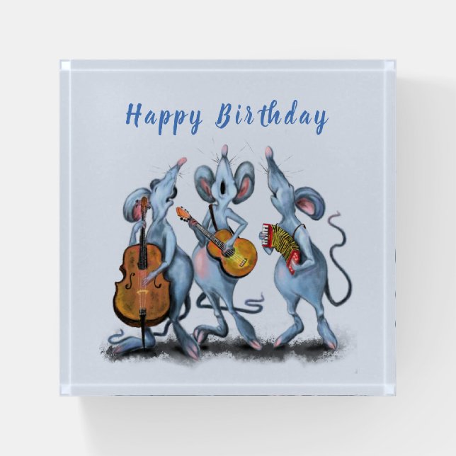 Birthday Paperweight Gift Mouse Music Band Fun (Front)