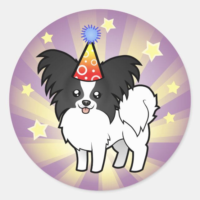 Birthday Papillon Classic Round Sticker (Front)