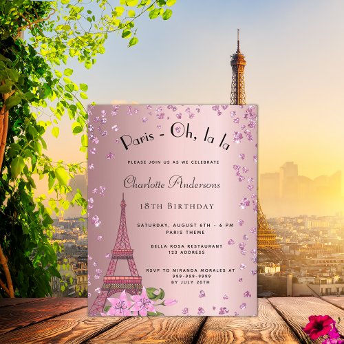 Birthday Paris blush pink Eiffel budget invitation Flyer
