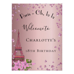 Birthday Paris blush pink eiffel tower welcome Poster