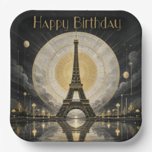 Birthday Paris Eiffel Tower Gold Deco Paper Plates