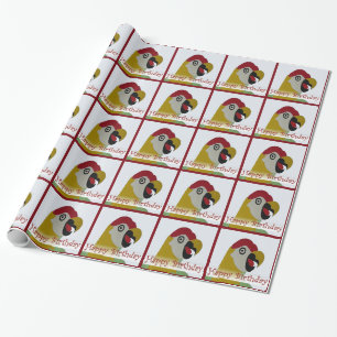 Birthday Parrot Head Collage Red Wrap Paper