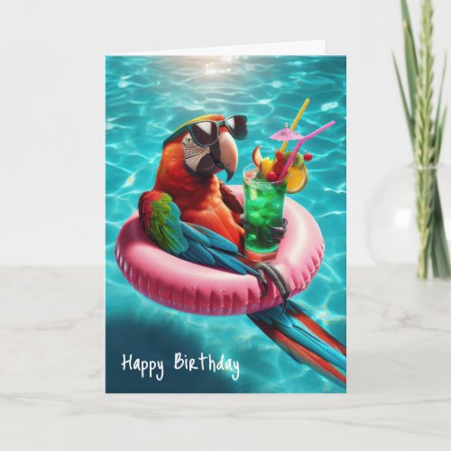 Birthday Parrot With Drink Card