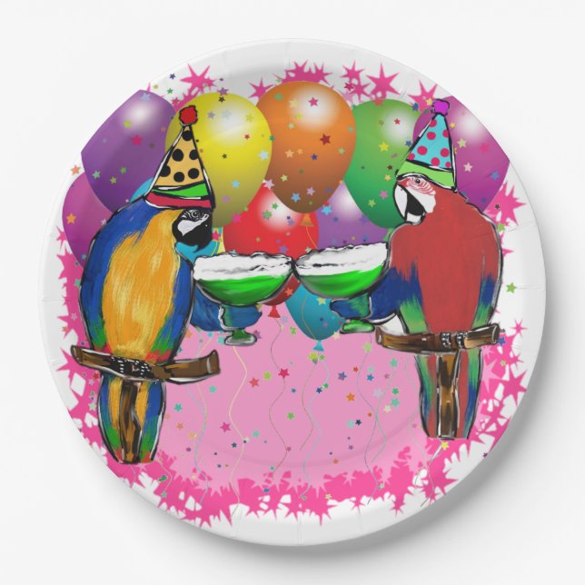 BIRTHDAY PARROTS PAPER PLATES (Front)