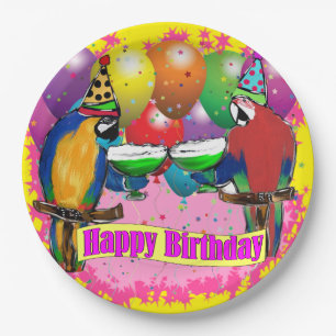 BIRTHDAY PARROTS PAPER PLATES