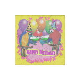 BIRTHDAY PARROTS STONE MAGNET