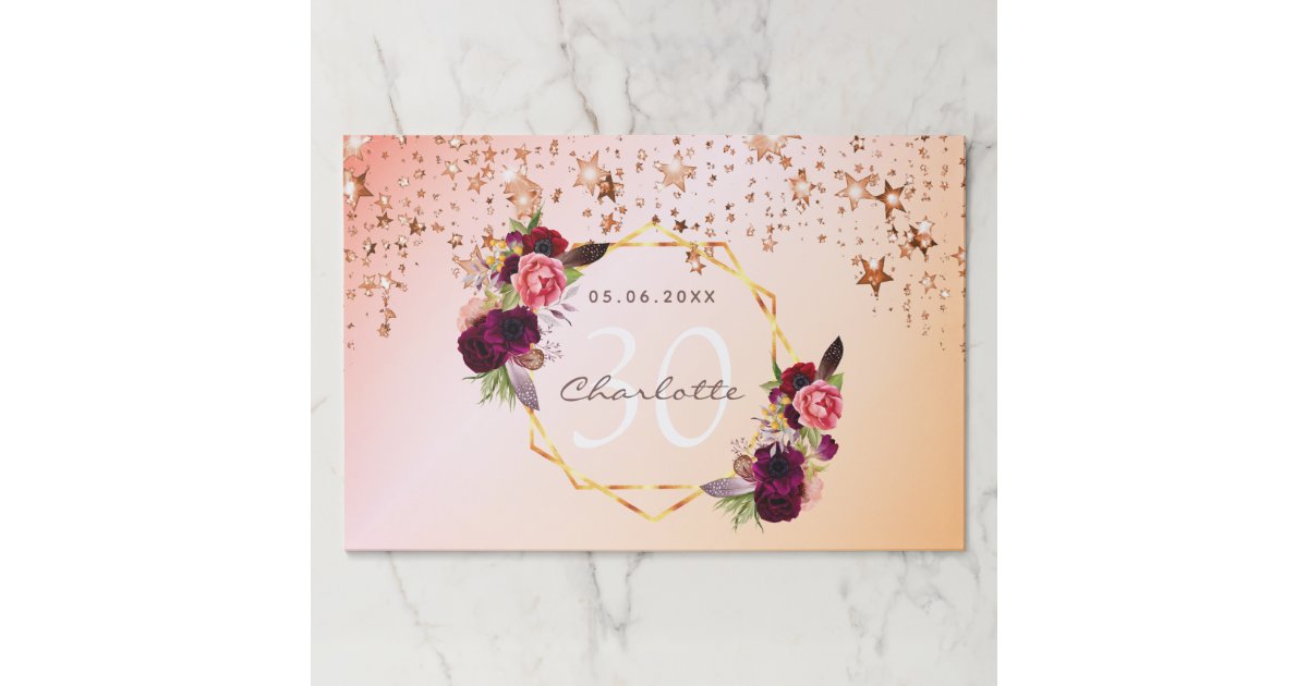 Birthday part rose gold pink floral paper placemat Zazzle