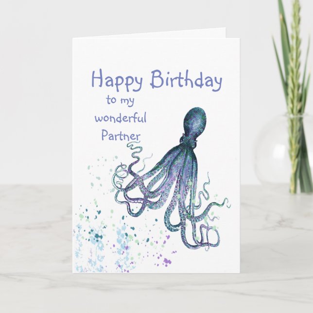 Birthday Partner Fun Romantic Octopus Hug You Card (Front)