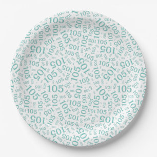 Birthday Party 105th Teal/White Random Pattern Paper Plates