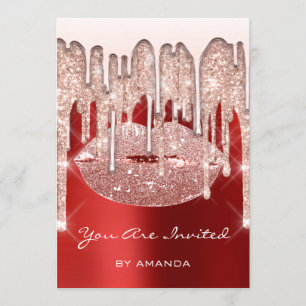 Birthday Party 16th Kiss Lips Rose Glitter Ruby Invitation